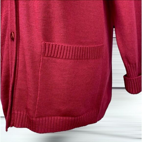Kasha de Rodier France Wool Blend Red Long Cardigan V-neck Pockets Oversized S - Picture 5 of 12